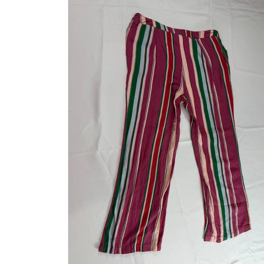 Free People Striped Wide Leg High Rise Pants Pink Green Multi OB1458351 Size 6